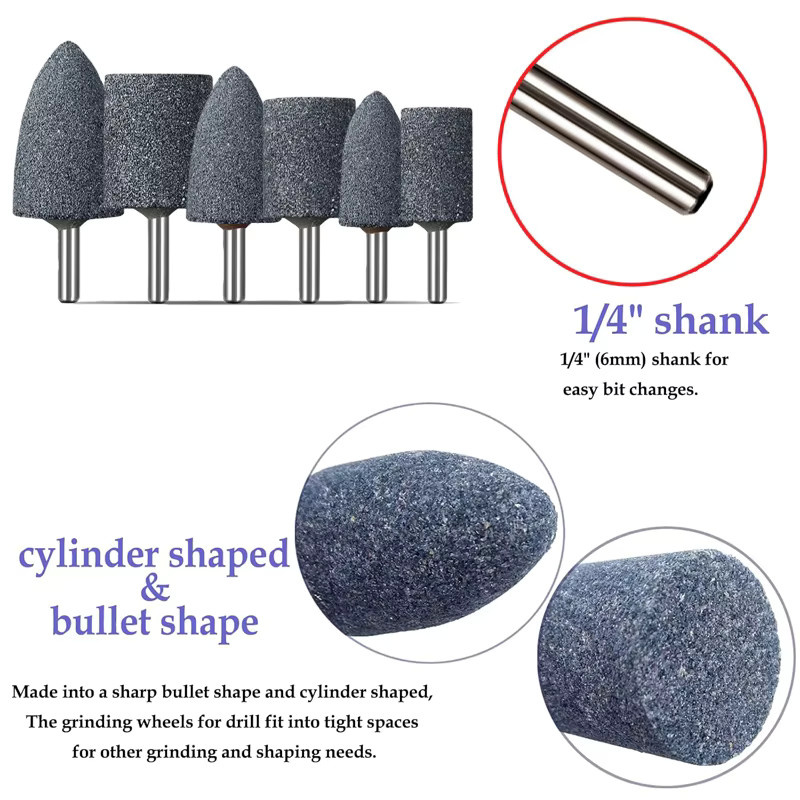 AXE SHAN 4-teiliges Korund-Schleifscheiben-Set in Braun und Grau, 6 mm Durchmesser, 1/4 Zoll Schaft, Schleifköpfe für Metall und Holz zur Rostentfernung und zum Polieren - Bild 3