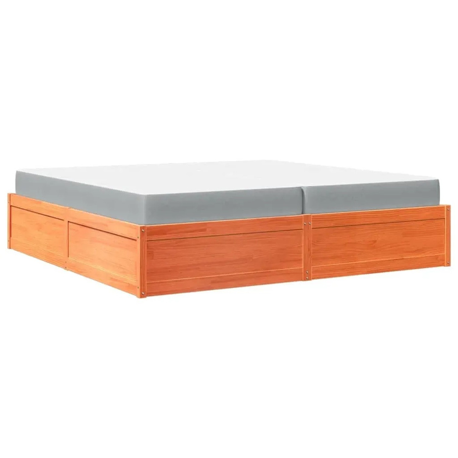 vidaXL Bett mit Matratze aus Massivholz Kiefer in Wachsbraun, rustikales Hybridbett mit Schaumstoffmatratze, B/T: 200 x 200 cm - Bild 2
