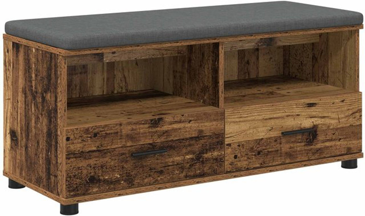 vidaXL Flurbank aus Altholz mit Kissen und Schubladen in Braun, B/T/H: 100 x 38 x 46 cm - Bild 1