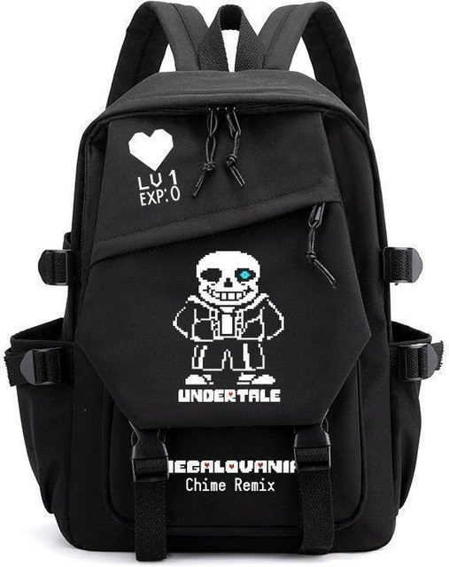 3-teiliges Schulrucksack-Set Undertale in Schwarz aus Oxford-Stoff mit Schultasche, Schultergurt und Federmäppchen - Bild 1