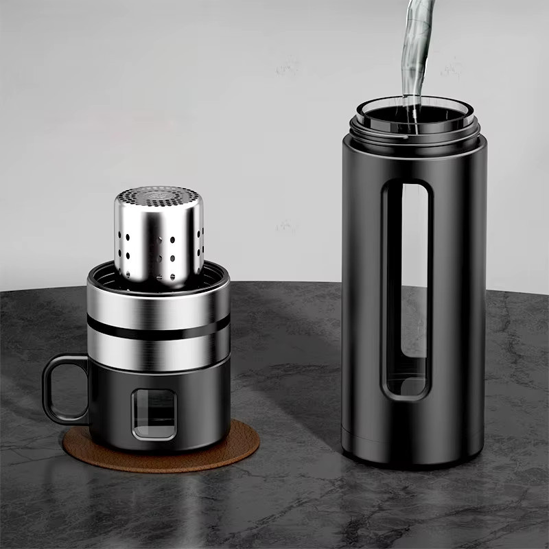 BenRussell Tee-Wasser-Trennung Glasflasche mit Tee-Ei aus Borosilikatglas, 520 ml, transparent/blau/schwarz - Bild 3