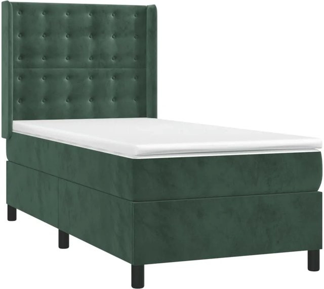 vidaXL Boxspringbett mit Matratze in Dunkelgrün aus Samt mit LED-Unterbettbeleuchtung und USB-Ladeanschluss, B/T/H: 80 x 200 x 118 cm - Bild 1