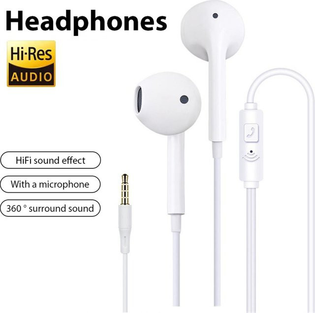 KAFNHCKA In-Ear Headset mit Mikrofon, 3,5mm Klinke, HIFI Stereo Musik und Bass für Gaming und Sport, Schwarz - Bild 1