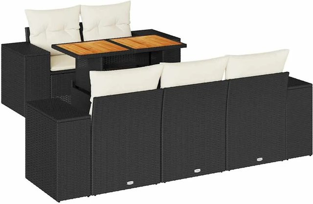 vidaXL 6-teilige Garten-Sofagarnitur aus Polyrattan in Schwarz-Creme mit Tisch und Kissen - Bild 1