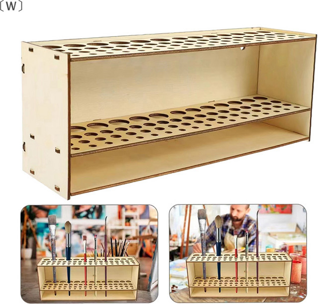 ómW MagaHolz Pinselhalter aus Holz in Braun mit 67 Löchern als Wandmontage oder Schreibtisch-Organizer für Make-up-Pinsel und Malerzubehör - Bild 1