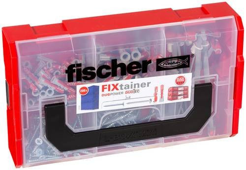 Fischer FIXtainer Dübelsortiment mit DuoPower und DuoTec Dübeln sowie Schrauben, 200 Stück, transparent/grau/rot - Bild 1
