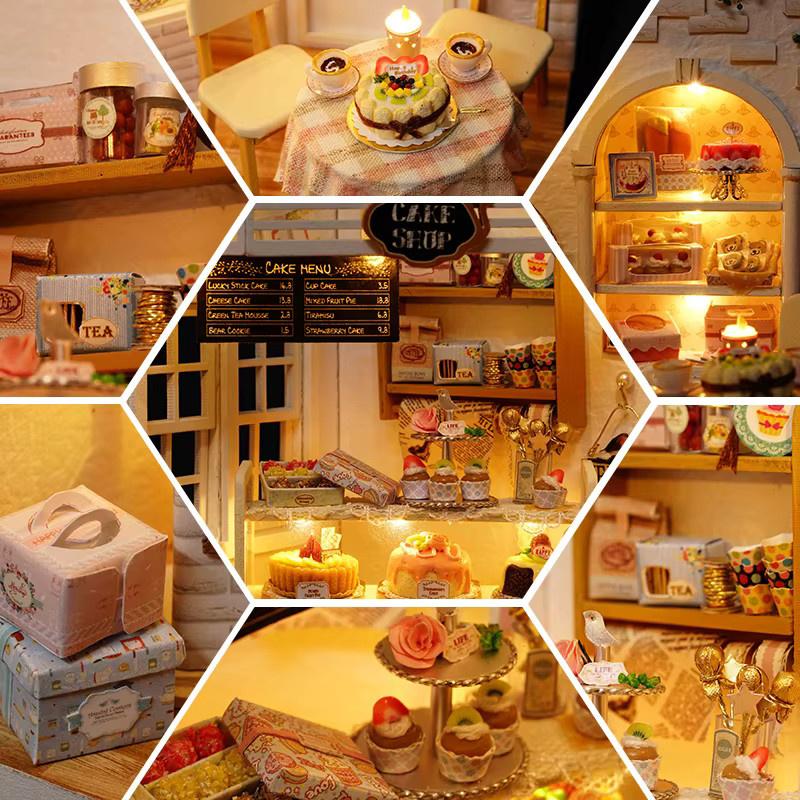 Battoom 3D-Puzzle Mini-Holzpuppenhaus-Modellbausatz Schlafzimmer-Dekorationsset aus Holz in Natur und Mehrfarbig - Bild 4