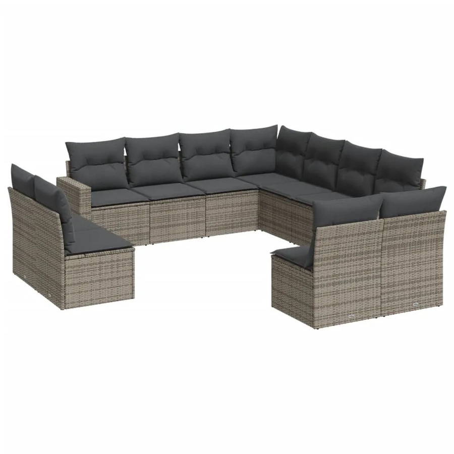 vidaXL 11-tlg. Garten-Sofagarnitur in U-Form aus grauem Poly-Rattan mit Sitzkissen und Stauraum - Bild 2
