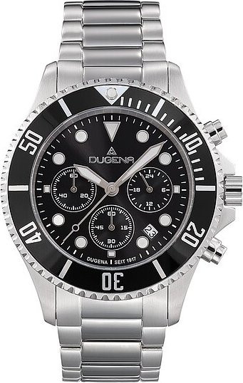 Dugena Chronograph, Edelstahl, Schwarz, Quarz, 44 mm, Herren - Bild 1