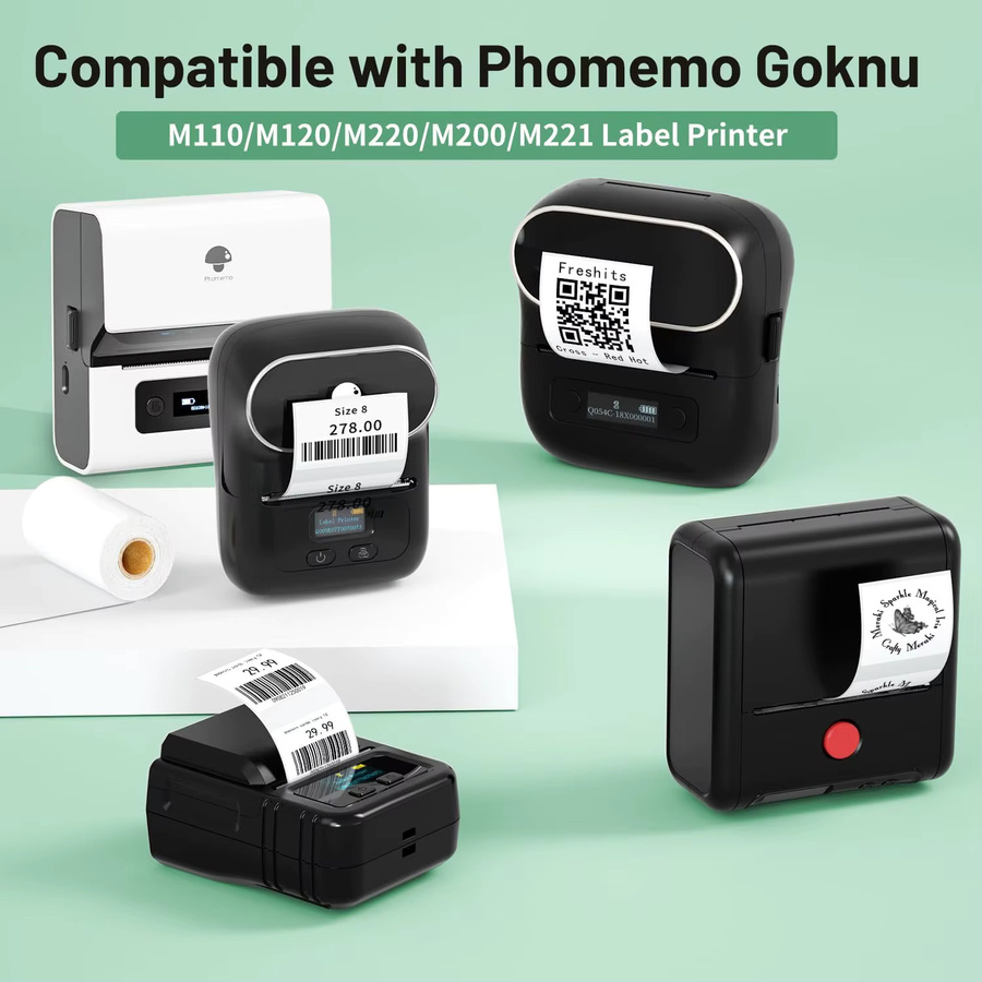 Phomemo Thermopapierrollen für Marklife P50, M220, M110 und E210 Etikettendrucker in Weiß und Transparent sowie Holografisch - Bild 2