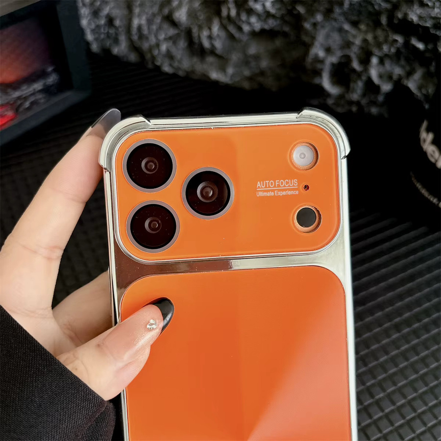 Glitzer Handyhülle mit Galvanik-Effekt und Kameraschutz für Apple iPhone 17 16 15 14 13 Pro Max in Schwarz und Orange - Bild 2