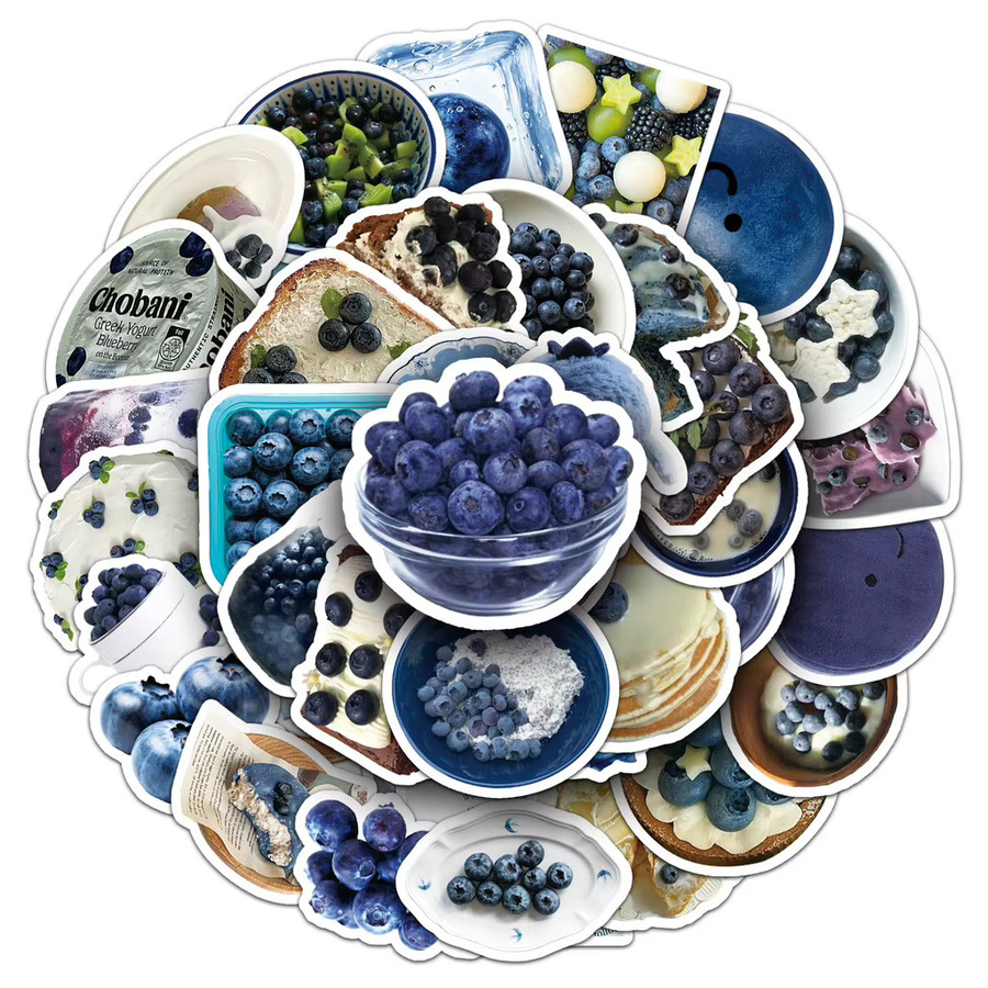 50 Stück wasserfeste Blaubeer-Aufkleber im INS-Stil von AnimeWorlds Store für DIY-Dekorationen und Tagebücher in Blau und Multicolour - Bild 2