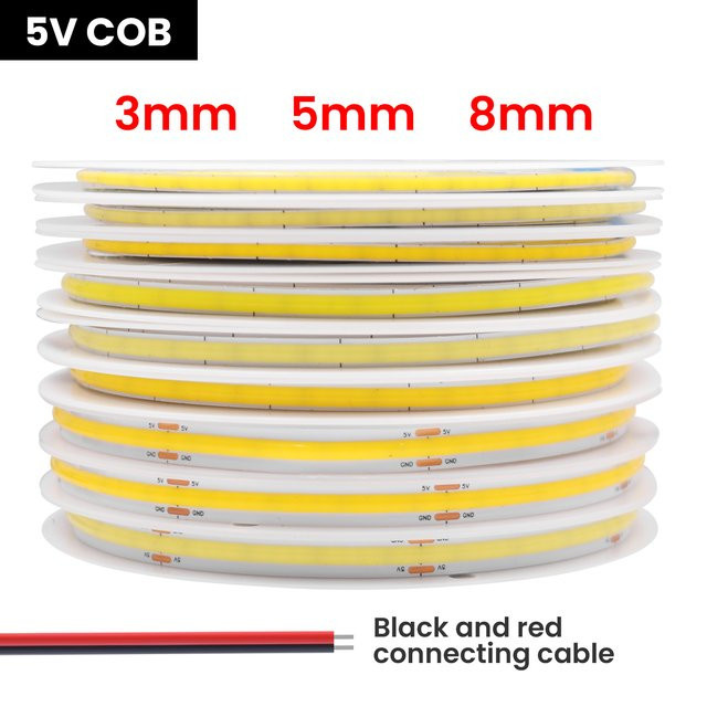 GAHADA COB LED-Streifen RGB 5V mit 320 LEDs/m, flexibles selbstklebendes LED-Band in Rot, Grün und Blau - Bild 1