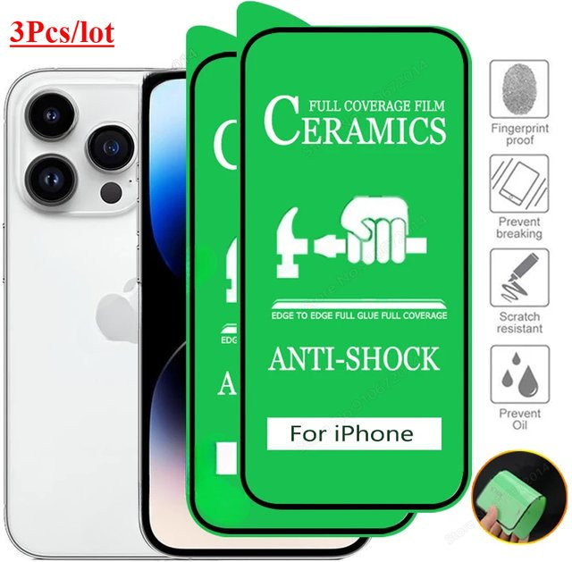 3er-Set HD Keramik Displayschutzfolie für Apple iPhone 16 15 14 13 12 11 Pro Max SE XR XS 7 8 Plus, transparent - Bild 1