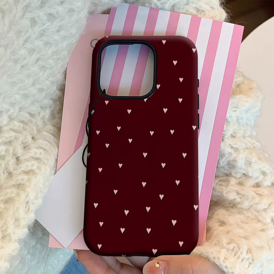 Potdemiel Handyhülle Burgundy & Blush Heart Scatter für iPhone 17 16 15 14 13 12 Pro Max Plus mit doppelschichtiger Rückseite in Rot und Pink - Bild 4
