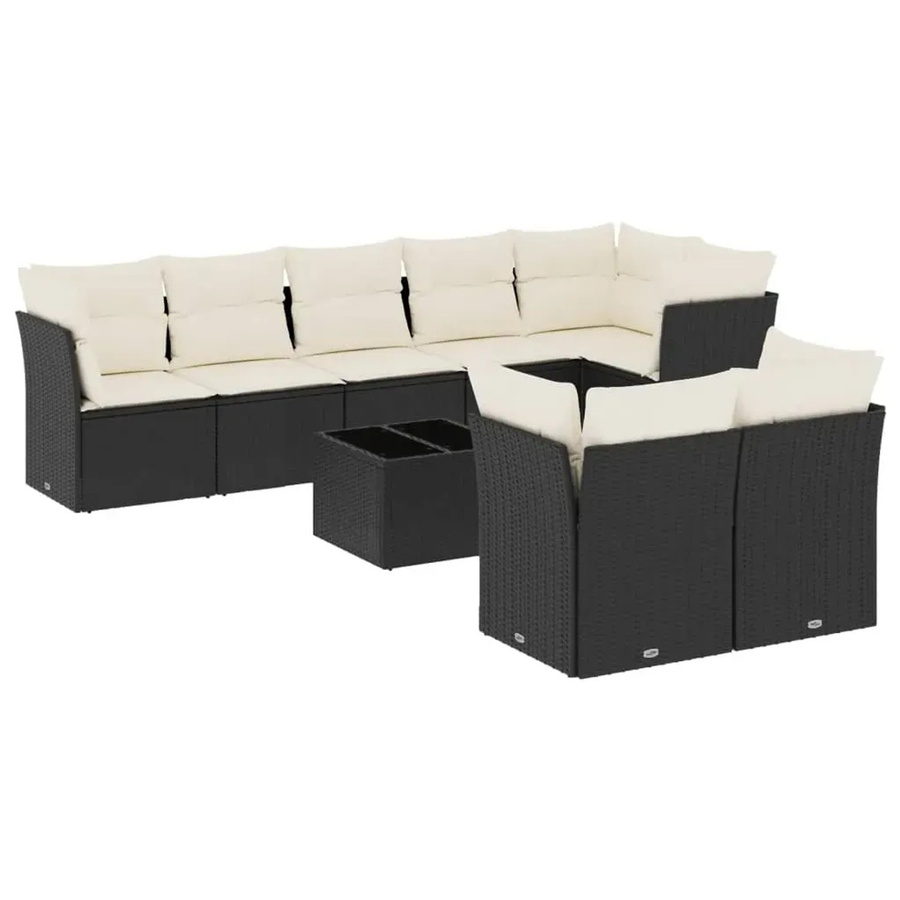 vidaXL 9-teilige Garten-Sofagarnitur aus Poly-Rattan in Schwarz mit Kissen und Gartentisch - Bild 2