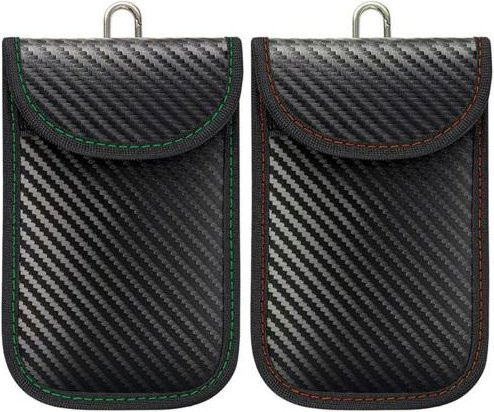 2er-Pack Faraday-Taschen von BERLIHEN in Schwarz zur RFID-Signalblockierung und zum Diebstahlschutz für Autoschlüssel aus Kohlefaser - Bild 1
