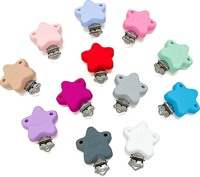 3er Set Lcmombay Silikon Stern Schnuller Clips in Mehrfarbig, BPA-frei Schnuller Kette Zubehör - Bild 1