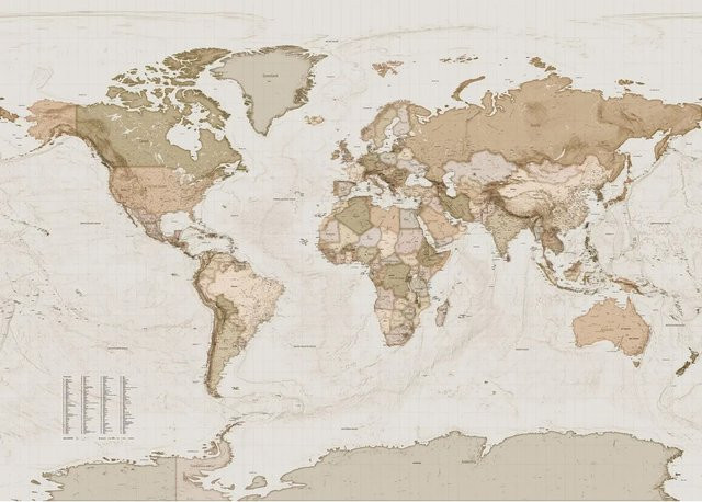Komar Fototapete Earth Map Vlies in Beige, Breite: 350 cm, Höhe: 250 cm - Bild 1