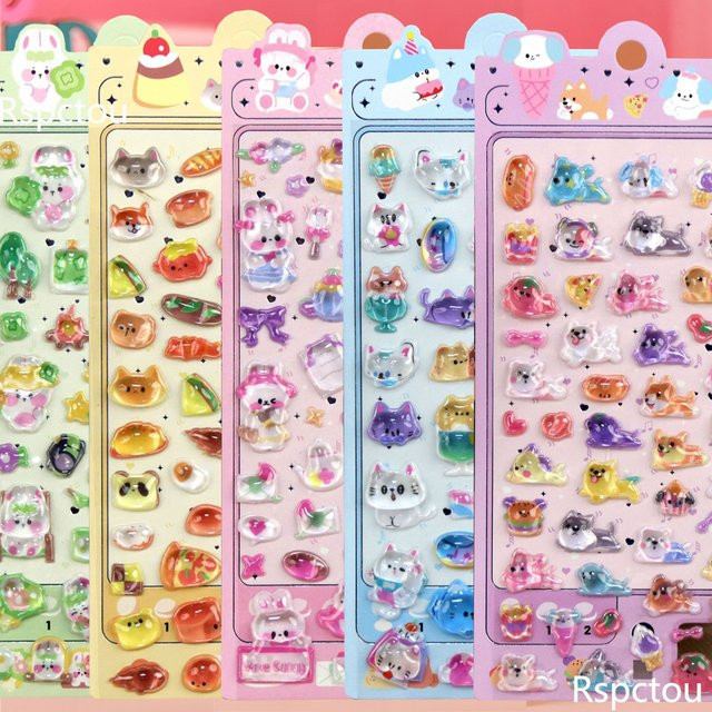 Charile Tier 3D-Relief-Aufkleber, Kawaii Cartoon Katze Bär Hase, multicolor - Bild 1