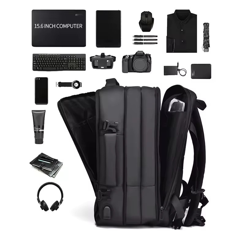 Weixier Business Rucksack für Herren mit USB-Anschluss, erweiterbare Computertasche, Schwarz - Bild 2