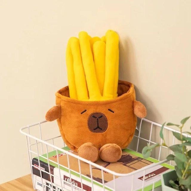 Yiran Health & Beauty Capybara Plüschtasche mit Pommes Frites, Plüschtier Puppe, 25cm - Bild 1
