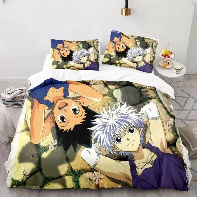 Hunter X Hunter 3D Bettwäsche-Set mit Motiv aus Japanischem Anime, bestehend aus Bettbezug und Kissenbezügen, Mehrfarbig, B/H: 135 x 200 cm - Bild 1