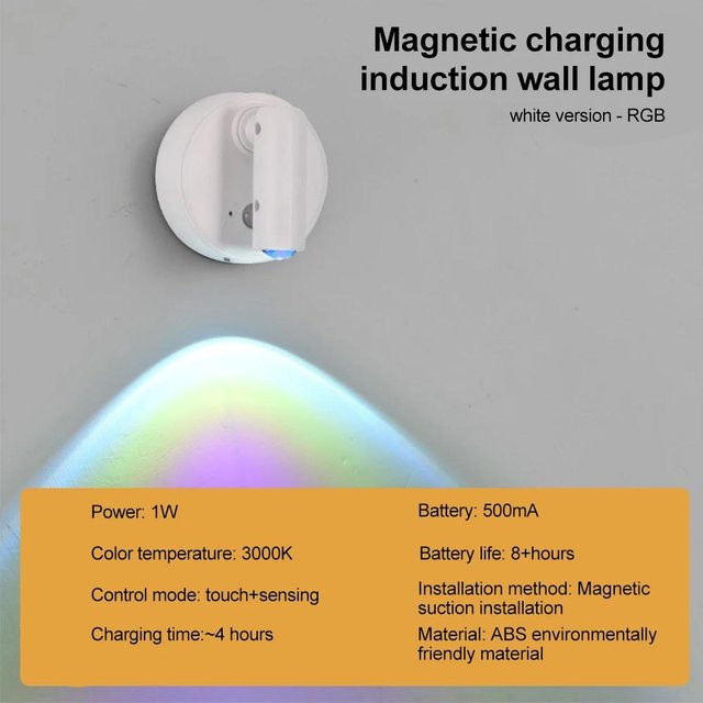 YJMP Super Lighting Kabellose LED Wandleuchte mit Magnetischer Basis, Dimmbar, Touch-Schalter, USB-wiederaufladbar, Warmweiß - Bild 1