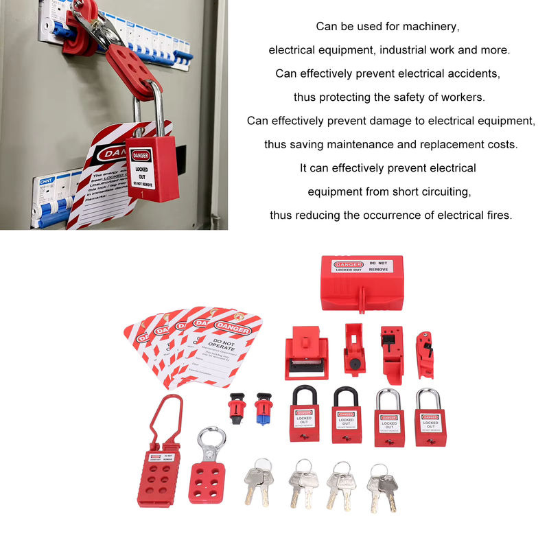 Qiilu Lockout Tagout Kit mit elektrischer Verriegelung, Sicherheits-Hasps, Plug Lockout, LOTO-Schlössern, Tags und Aufbewahrungstasche in Rot - Bild 4