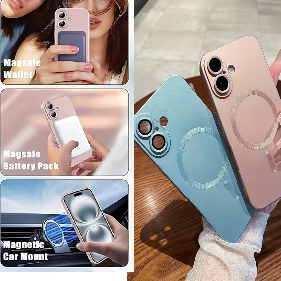 Magnetische Handyhülle für iPhone 17 16 15 14 13 12 11 mit mattem Metallic-Glanz und Kameraobjektivschutz in Pink - Bild 2