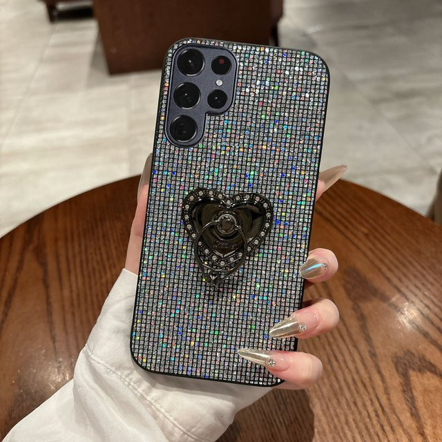 Glitzer Handyhülle mit Herz-Design für Samsung Galaxy S22 S23 S24 S25 S26 Ultra FE Plus in Schwarz - Bild 1