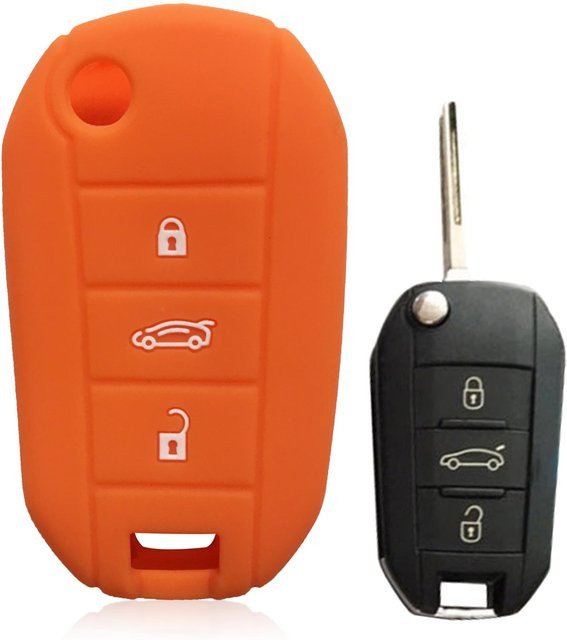 Silikon Autoschlüsselhülle in Orange für Opel Corsa D F A E Grandland X Crossland Combo und Citroen C4 Cactus C5 Aircross Berlingo - Bild 1