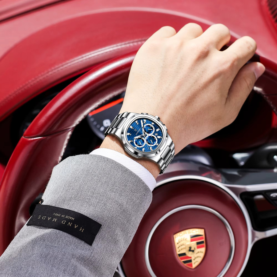 POEDAGAR Chronograph, Quarz, Edelstahl, Blau, Herren - Bild 5