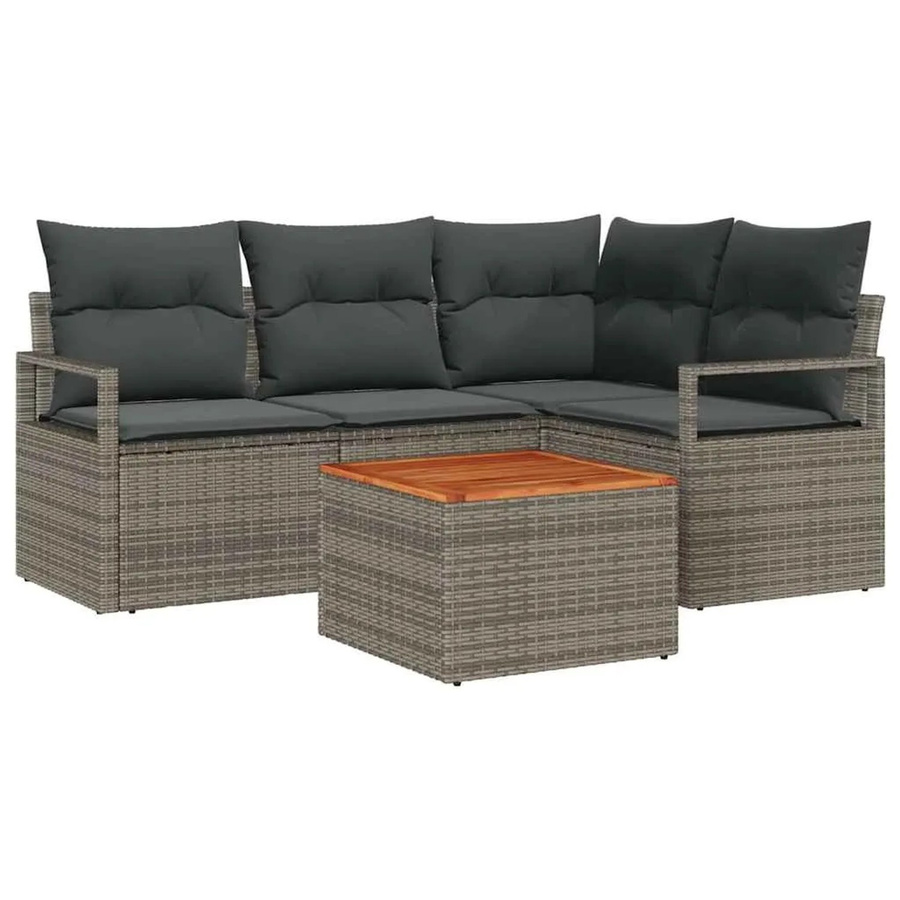 vidaXL Garten-Sofa-Set 5-teilig in Grau aus PE-Rattan und Akazienholz - Bild 2