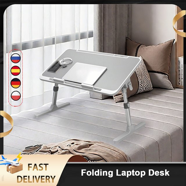 ELOOLE Klappbarer Laptop-Tisch in Grau, Verstellbarer Betttisch mit höhenverstellbarer und neigbarer Platte für Bett und Sofa - Bild 1