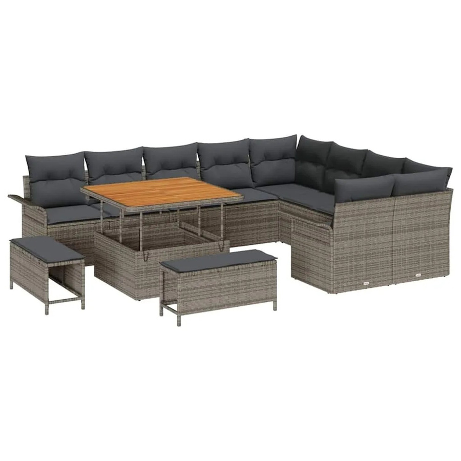 vidaXL Garten-Sofa-Set 12-tlg. in Grau mit Kissen und integriertem Stauraum - Bild 2