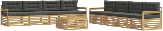 vidaXL Outdoor-Sofagarnitur 9-teilig aus Akazienholz mit Polstern in Weiß, Anthrazit und Braun - Bild 1