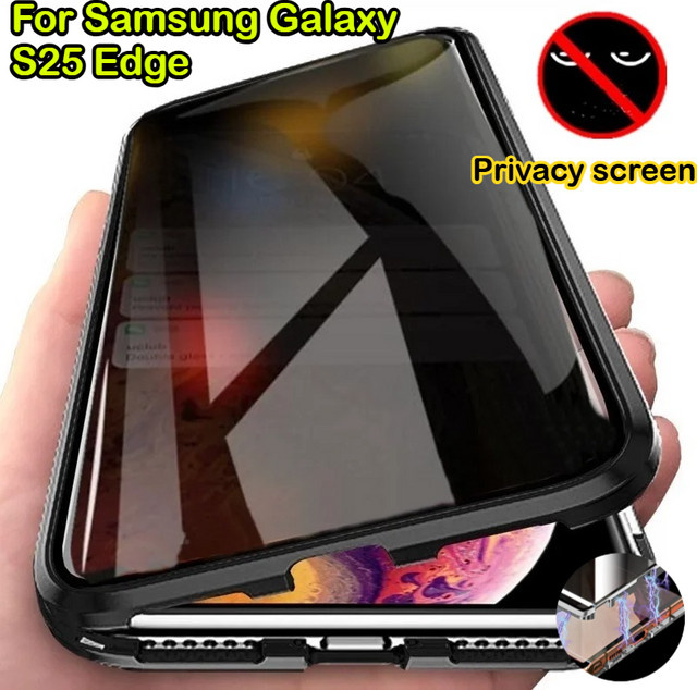 Magnetische doppelseitige HD-Glashülle mit Anti-Peeping-Funktion für Samsung Galaxy S25 Edge S24 S23 FE S22 S21 Plus S20 Ultra, Transparent/Rot - Bild 1
