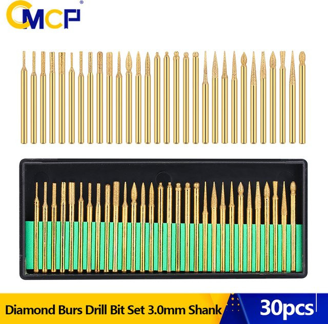 CMCP 30-teiliges Diamantbohrer-Set mit Tianumbeschichtung, Schleifgratnadel und 3 mm Schaft für Dremel Elektroschleifer und Schleifwerkzeuge - Bild 1