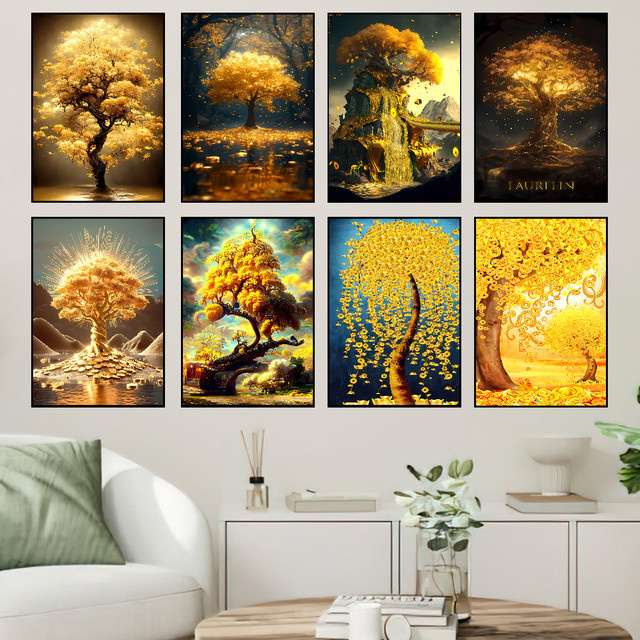 Kayou Wanddekoration Goldenes Geldbaum-Poster, selbstklebender wasserfester Papieraufkleber, Farbe: Gold, B/H: 15,0 x 10,0 cm - Bild 1