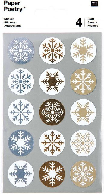 Rico Design Paper Poetry Sticker Eiskristalle in Gold und Silber, 4 Bogen - Bild 1