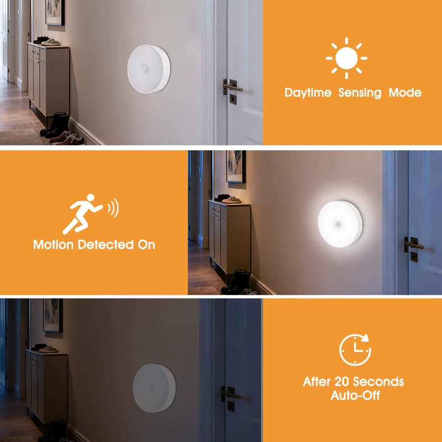 6er-Pack Oraymin LED-Unterbauleuchten mit Bewegungssensor, USB-aufladbar, selbstklebend, weiß - Bild 2