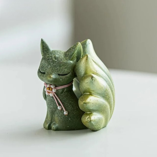 Little Spirit Grüner Sandstein Neunschwänziger Fuchs Tee-Figur als Aquarium-Landschaftsbau und Ornament - Bild 1