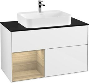 V&B Waschtischunterschrank Finion 100 mit Wandbeleuchtung, Weiß lackiert, B/T/H: 100 x 50,1 x 50,1 cm - Bild 1