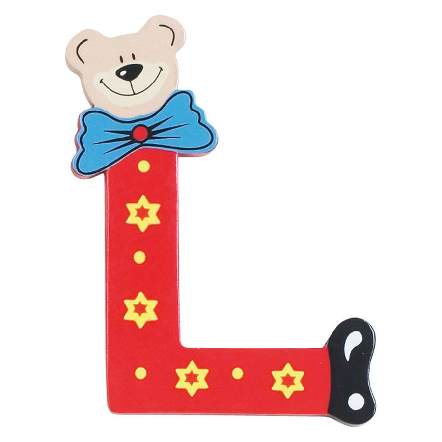 Playshoes Holzbuchstabe L Bär in Rot und Gelb mit Klebefläche - Bild 1