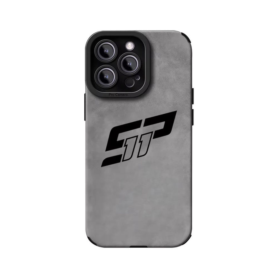 Potdemiel Stoßfeste Leder-Lammfell-Handyhülle für iPhone 17 16 Pro Max 15 14 13 Max in Grau mit Sergio Perez Formel 1 Design - Bild 3