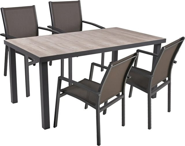 Garden Pleasure Gartenmöbel-Set Rana 5-teilig Dunkelgrau aus Aluminium und Akazie - Bild 1