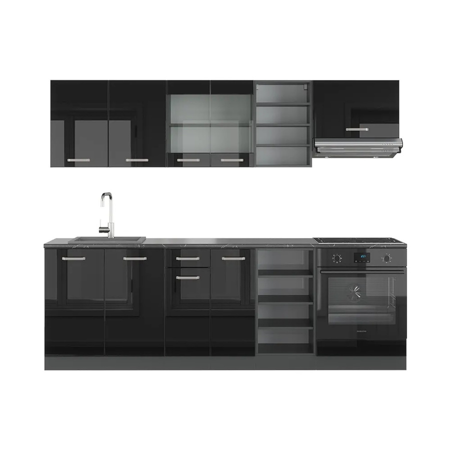 Vicco R-Line Küchenzeile modern in Schwarz Hochglanz und Anthrazit, Breite: 240 cm - Bild 2