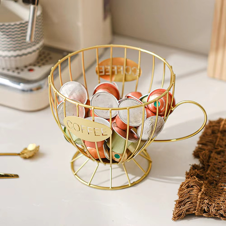 YOCITY Kaffeekapselhalter aus Metall in Gold als Organizer für Kaffeepads und Tassen - Bild 2