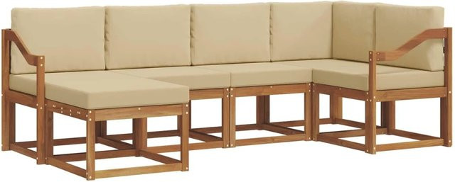 vidaXL Outdoor-Sofagarnitur L-Form aus Akazienholz mit 6 Kissen in Natur und Beige - Bild 1